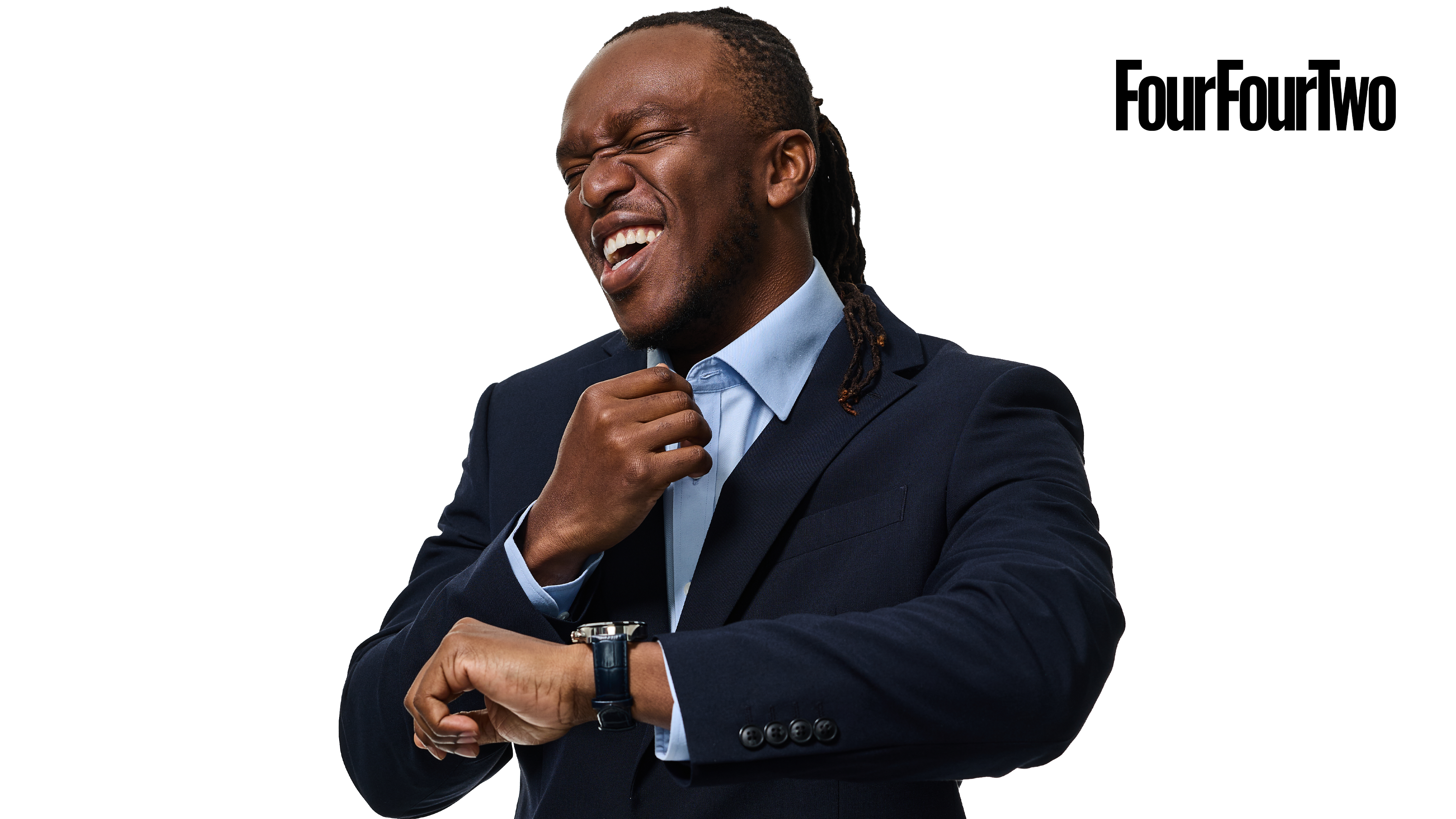 KSI takes part in a photoshoot at Dagenham &amp; Redbridge for the front cover of FourFourTwo magazine's July 2026 cover 393