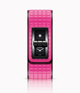 Chanel watch with pink quilted strap