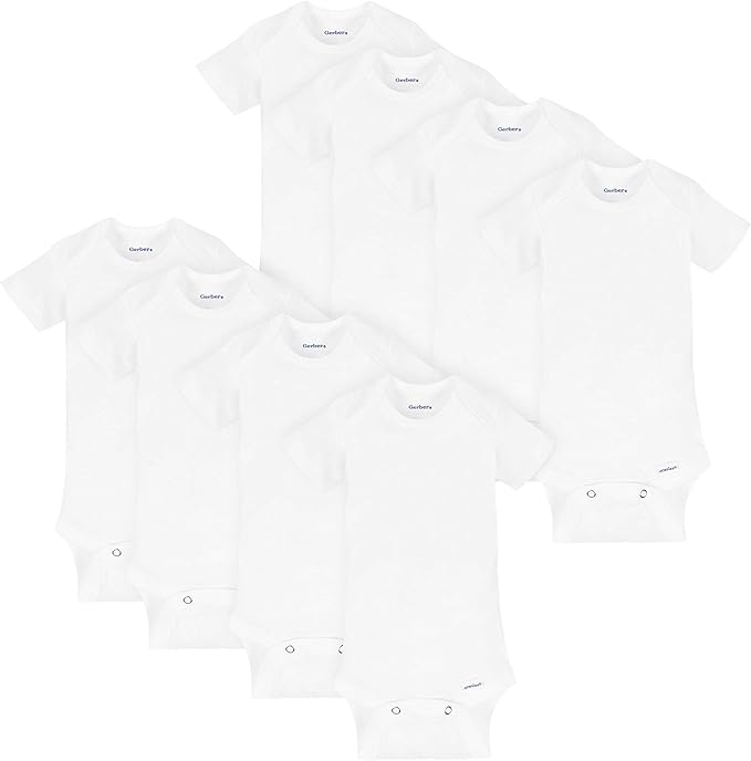 Gerber, Gerber Baby 8-Pack Short Sleeve Onesies Bodysuits, Solid White, 6-9 Months