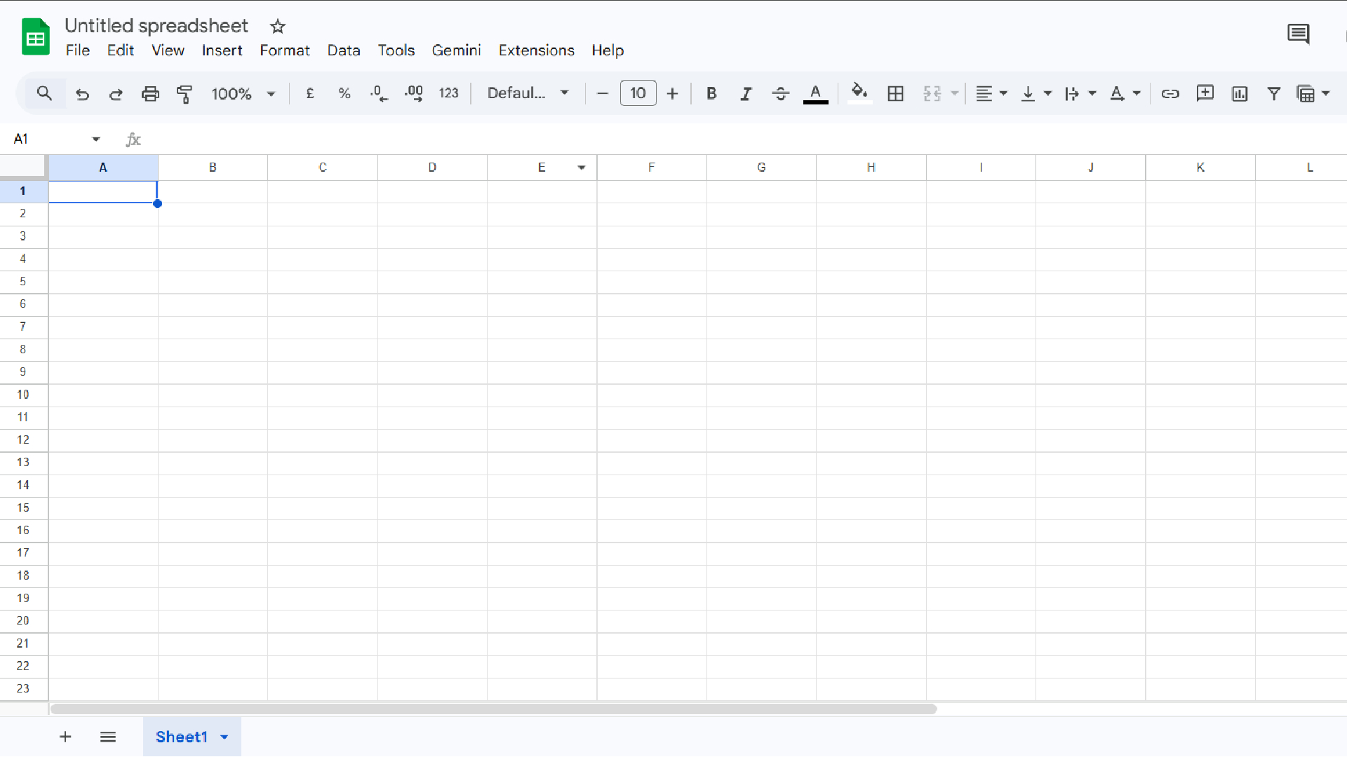 An empty spreadsheet in, well, Google Sheets