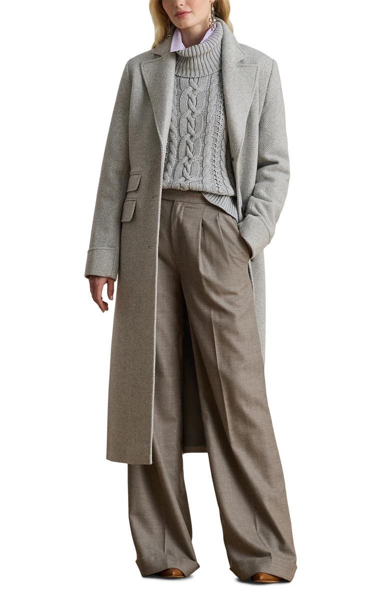 Longline Herringbone Wool Blend Reefer Coat