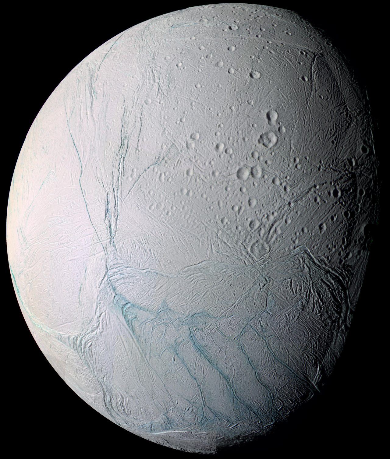 Cassini View of Enceladus&#039; Tiger Stripes