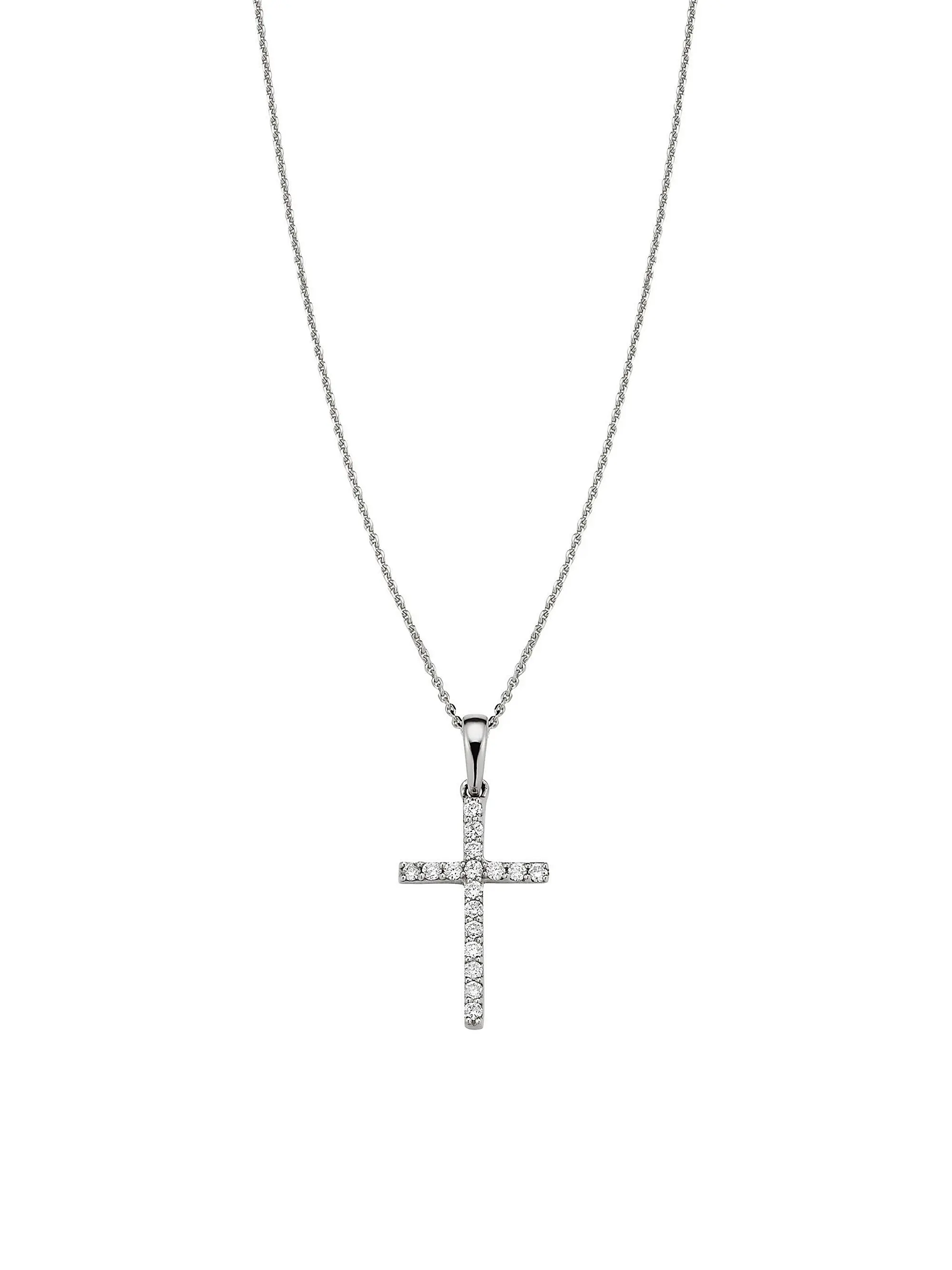 14k White Gold Faith Diamond Cross Pendant Necklace