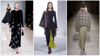 Fall 2024 runway, printed skirts—Armani, Brandon Maxwell, Dries Van Noten