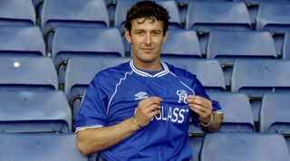 5 Jul 1999: Chris Sutton the former Blackburn Rovers player signs for Chelsea Football Club for the fee of 10 million pounds during a photo-shoot held in Chelsea, England. \ Mandatory Credit: Craig Prentis /Allsport