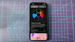 Photo of an iPhone 16 Plus showing the new Health app with longevity assessment tools