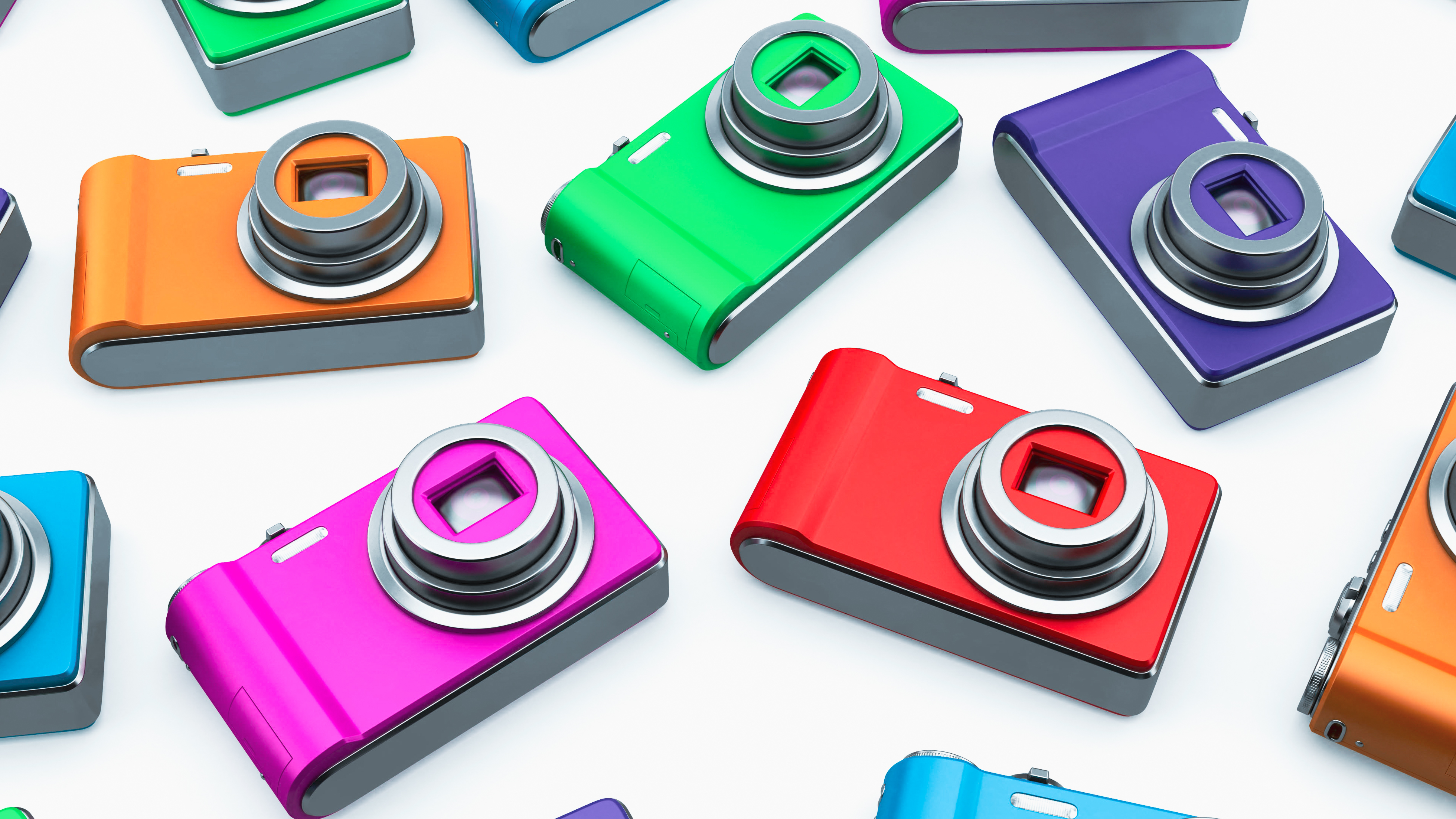 CTBF0X multicolored point and shoot photo cameras isolated on white background