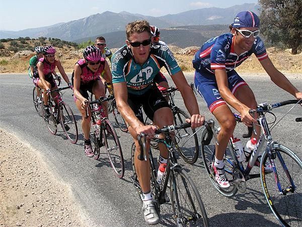Jason McCartney riding in Athens with the US Olympic team in preparation for the road race