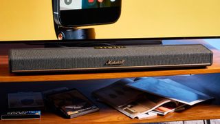 A Marshall Heston 60 compact mid-range soundbar in black