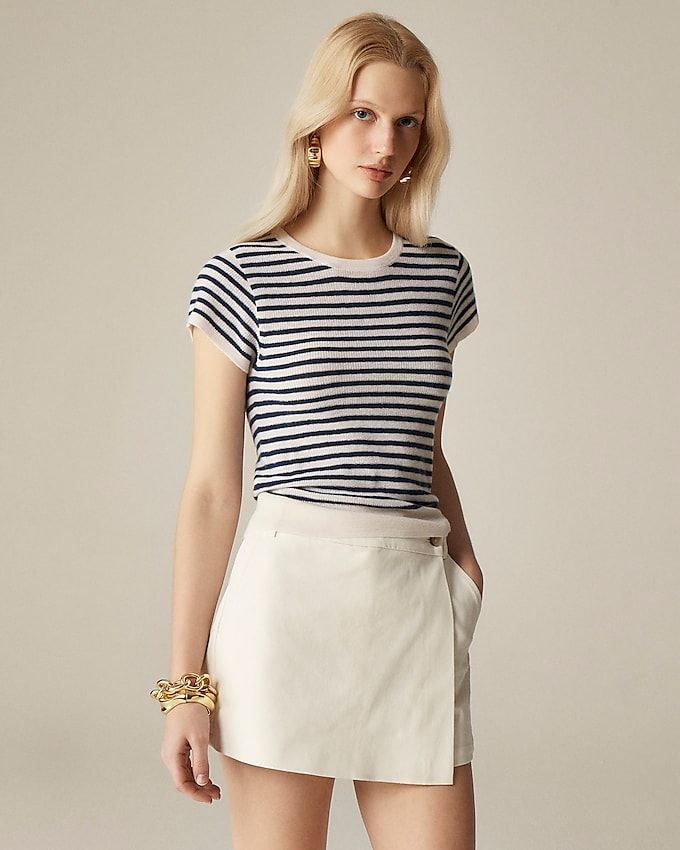 Ribbed Featherweight Cashmere T-Shirt in Stripe