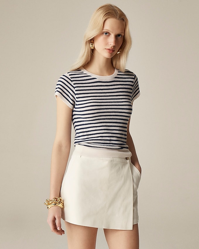 Ribbed Featherweight Cashmere T-Shirt in Stripe