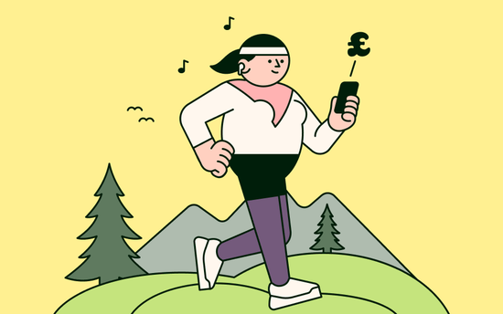 A cartoon image of a woman jogging in nature