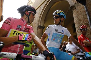 Alberto Contador (Tinkoff-Saxo) and Fabio Aru (Astana) on the stage 12 start line