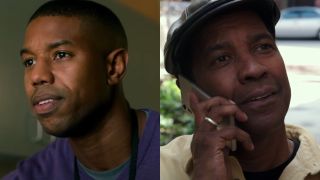 Michael B. Jordan in A Journal for Jordan and Denzel Washington in The Equalizer II, pictured side by side. 