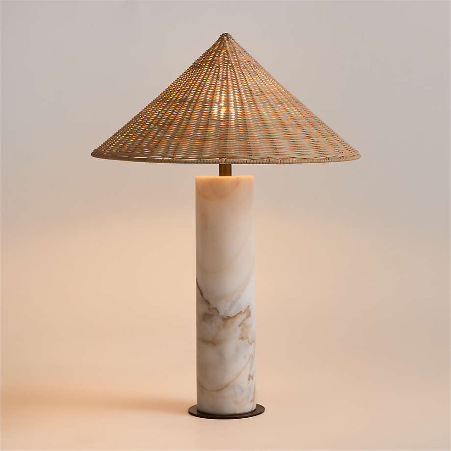 Crate&Barrel x Brigette Romanek wicker and marble table lamp