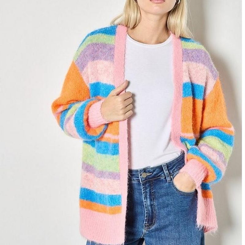 Apricot, Knitted Stripe Cardigan