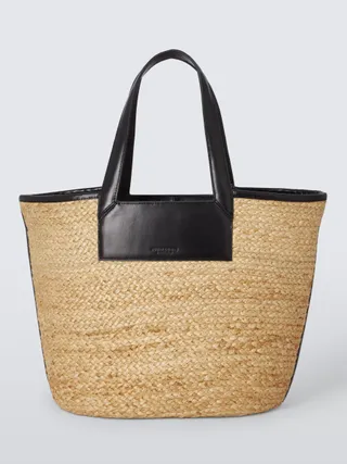 John Lewis Large Jute Tote Bag, Neutral/black