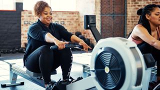 Woman on rowing machine