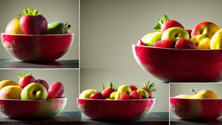 Images of fruit bowls created using an AI image generator