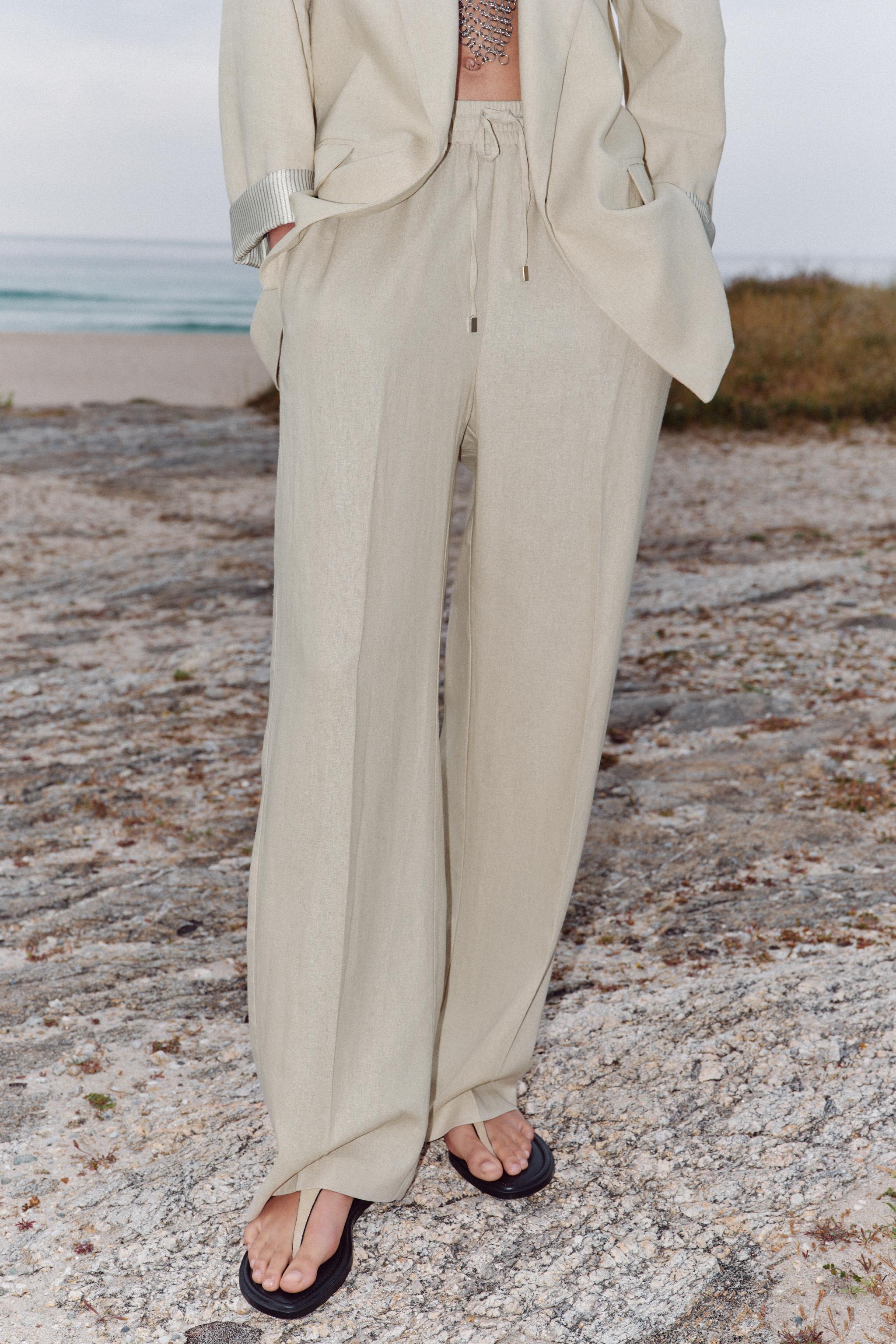 Linen Blend Straight Pants