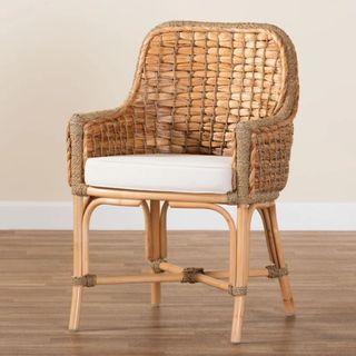 Kyle Modern Bohemian Woven Rattan Dining Arm Chair