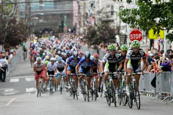 The Liquigas-Cannondale leads up the climb.