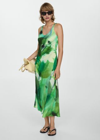 Printed Green Dress With Draped Detail