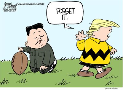 Political cartoon US Trump Kim Jong Un nuclear summit cancellation Peanuts