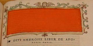 This section, featuring an orange-colored pigment, has an image of at top, believed to be that of a putto, a male child.