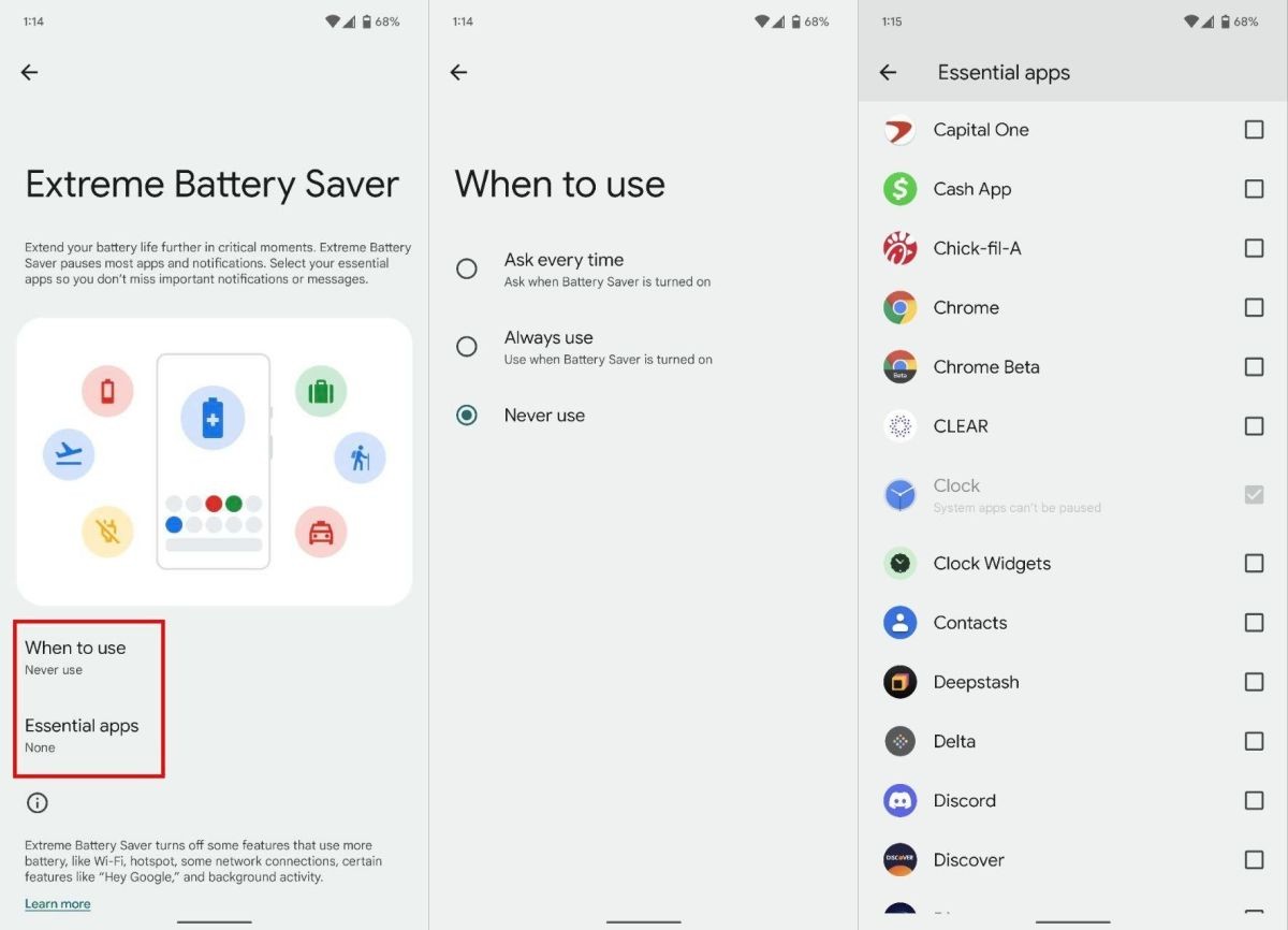 Ahorro de batería extremo en capturas de pantalla de Google Pixel