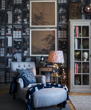 Chinese library wallpaper in home library ideas by Mind the Gap