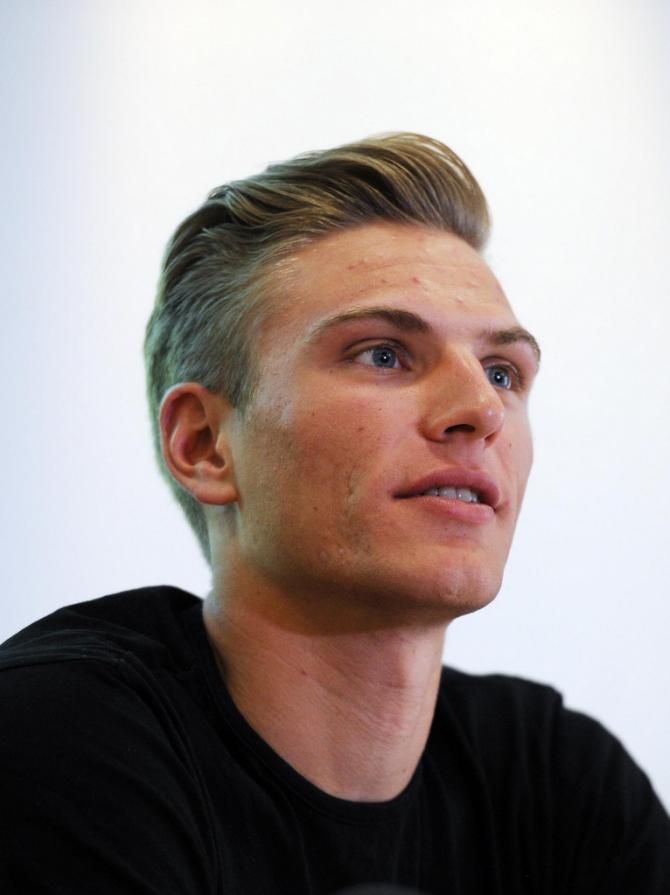 Marcel Kittel answers questions from the press