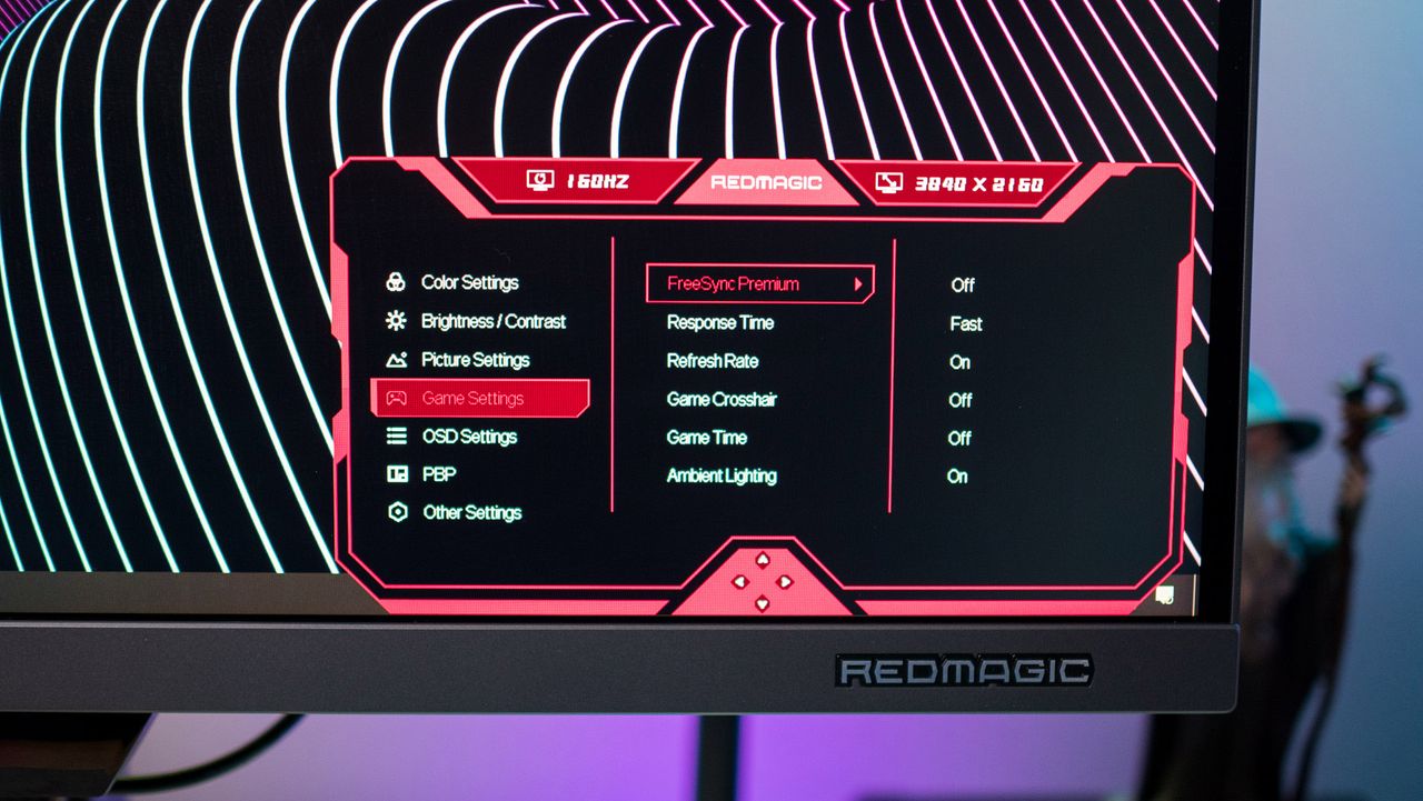 Main settings menu of Redmagic 4K Gaming Monitor