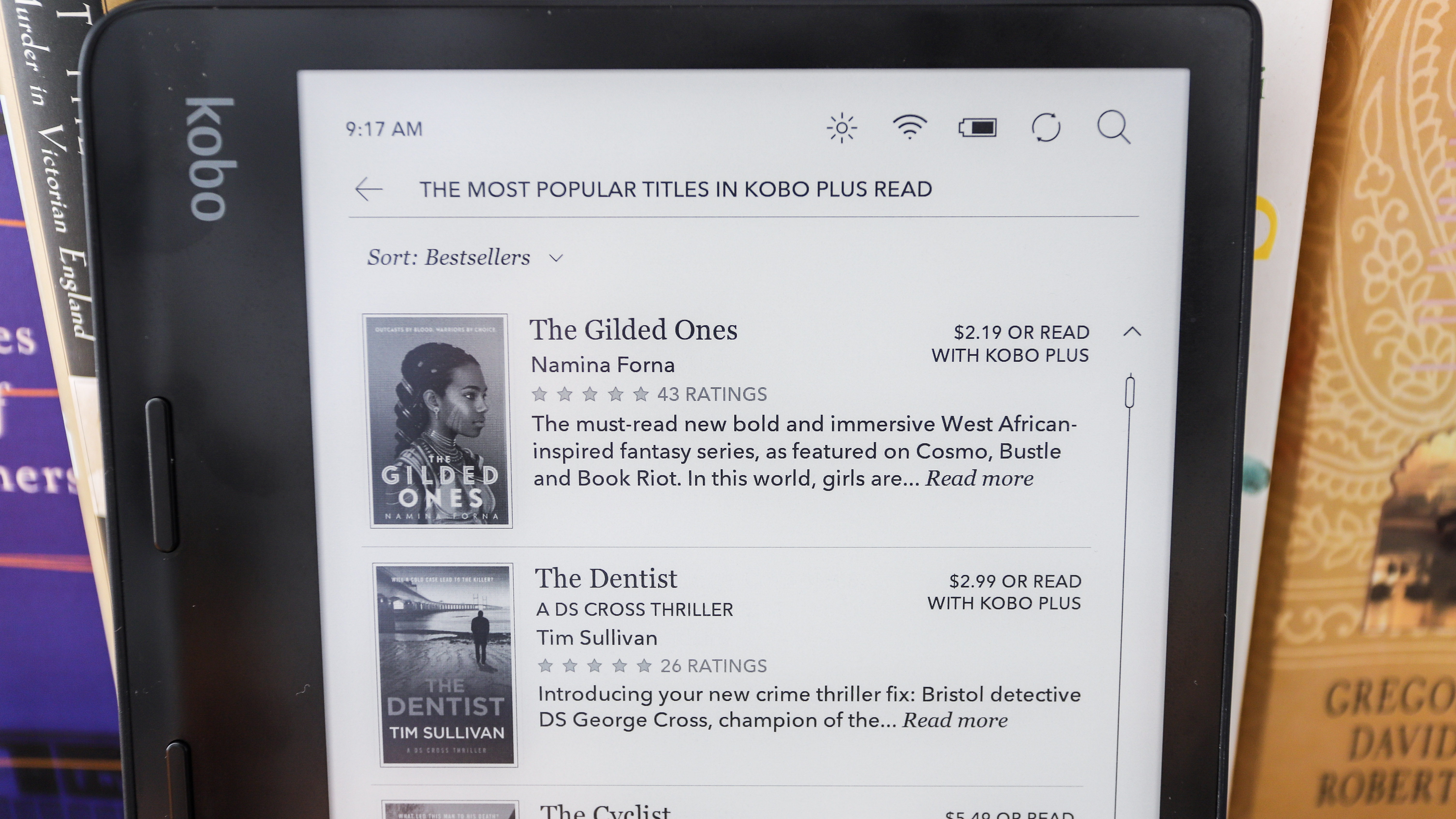 Browsing Kobo Plus bestsellers on a Kobo Sage