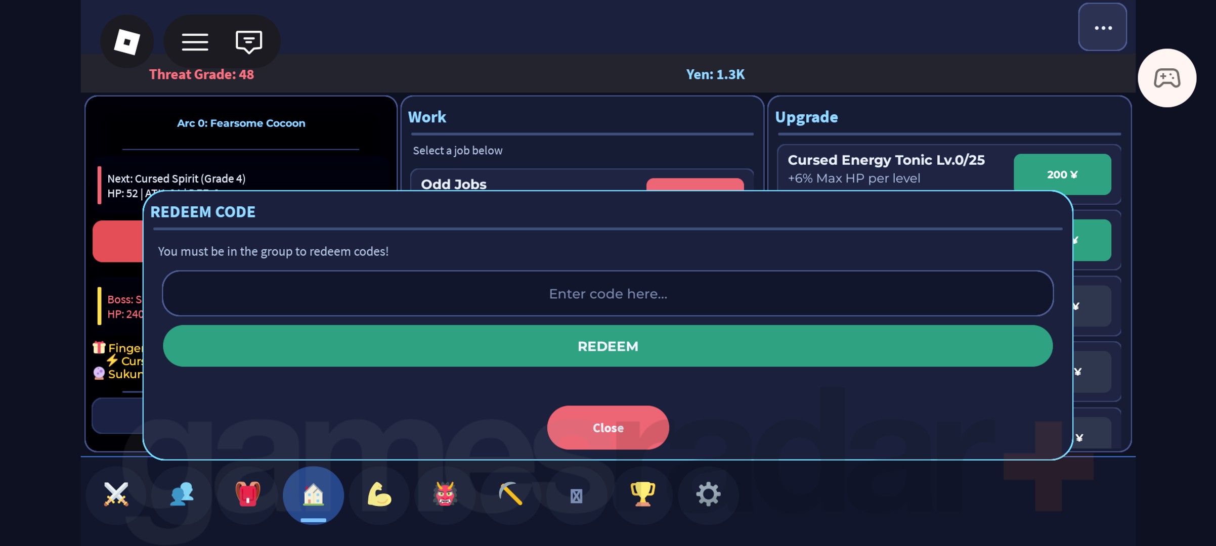The box for entering and redeeming Sorcerer Incremental codes.