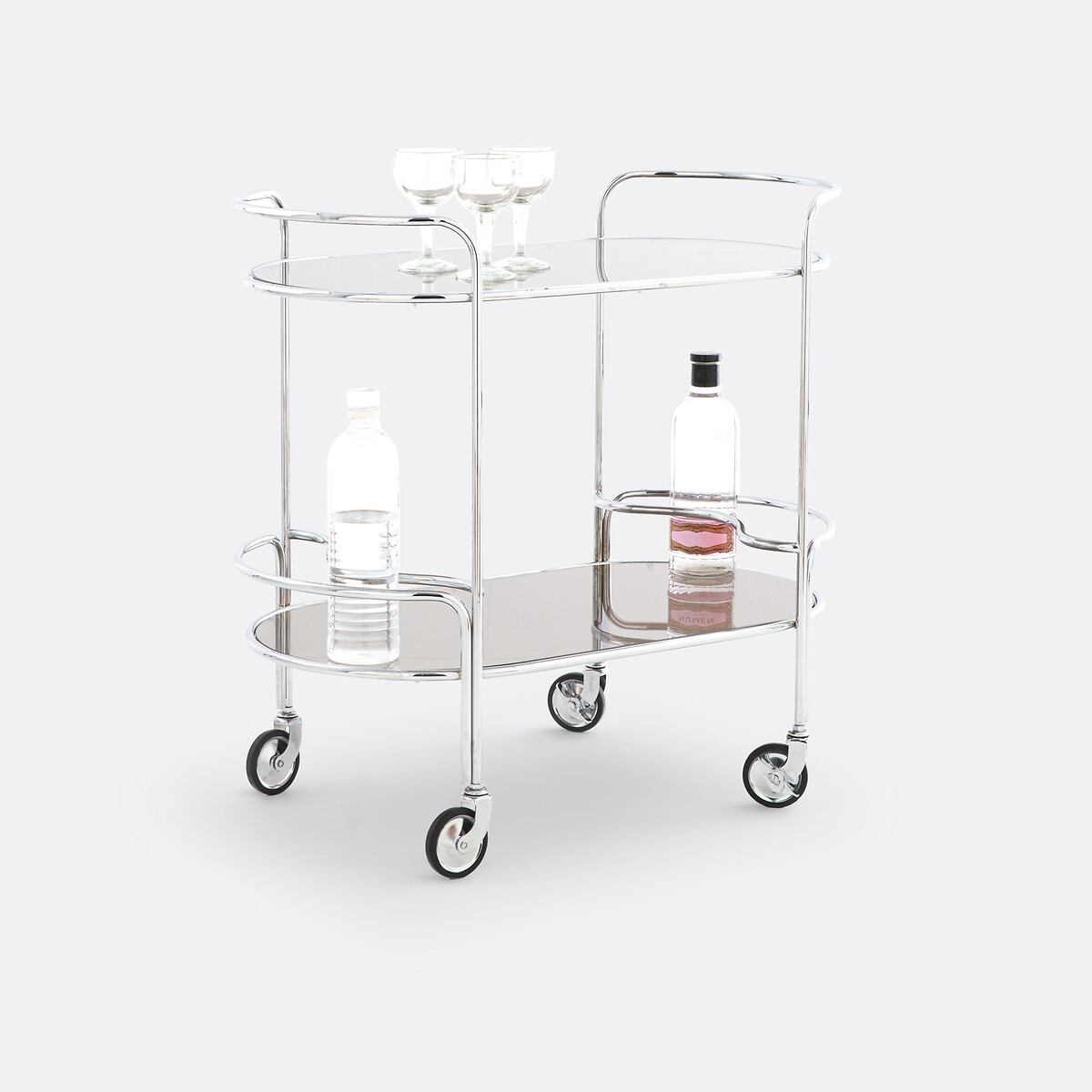 Vincenzo Smoked Glass and Chrome Metal Dessert Trolley