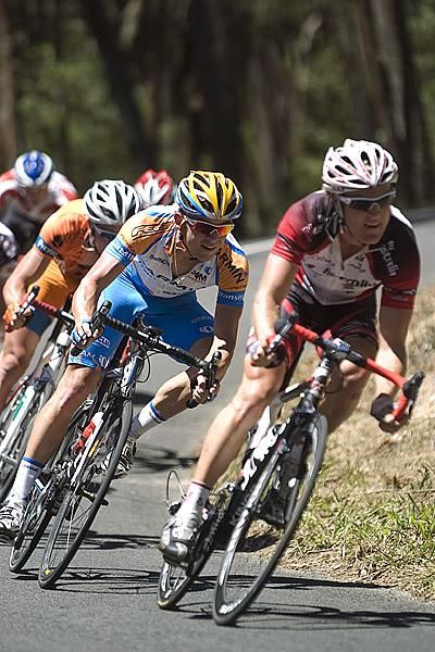 Jack Bobridge (Garmin Transitions) follows Bernard Sulzberger (Fly V Australia) in the second group on the road around one-and-a-half minutes behind the lead goup.