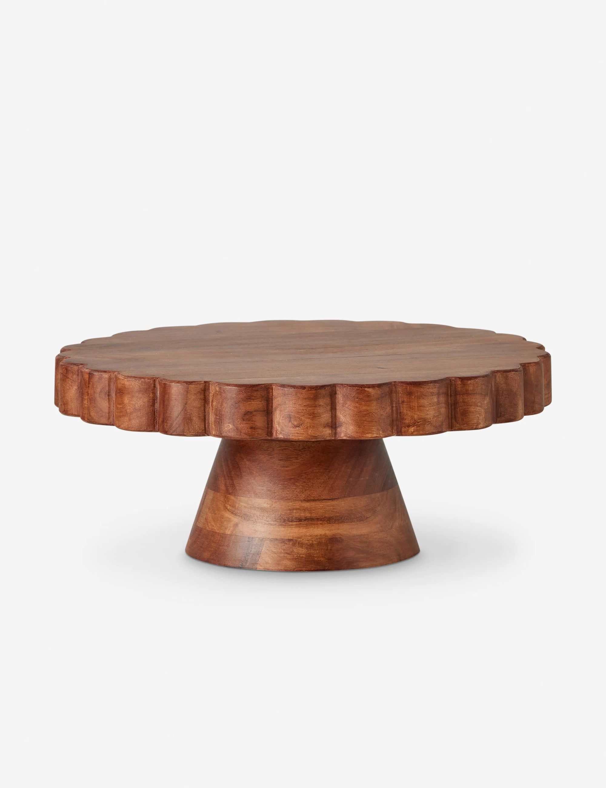 Wooden cake stand with scalloped edge