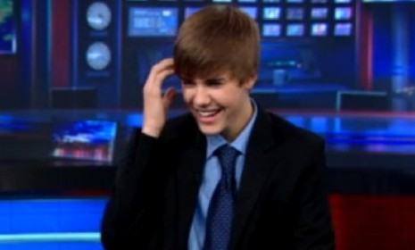 Justin Beiber as Jon Stewart: A disorienting teen-idol twist on "The Daily Show."