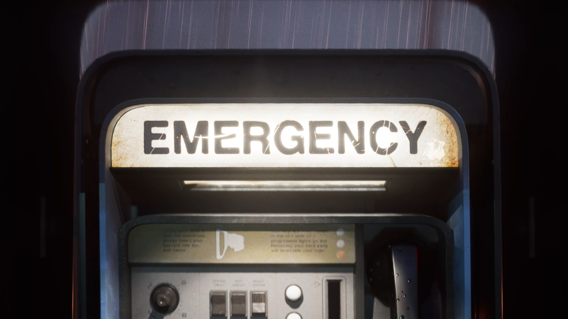 A screenshot of an emergency phone booth during the teaser for Alien: Isolation 2.