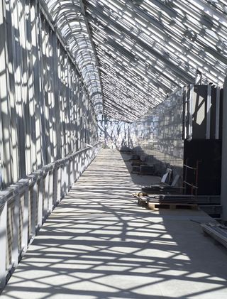 Shadows from the metal lattice into a corridor