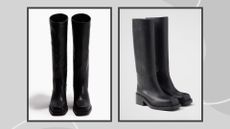 Prada Leather Boots and H&M lookalike knee highs