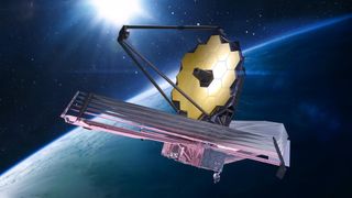 A rendering of the JWST in orbit around Earth