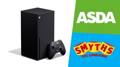 Xbox Series X console ASDA logo Smyths logo