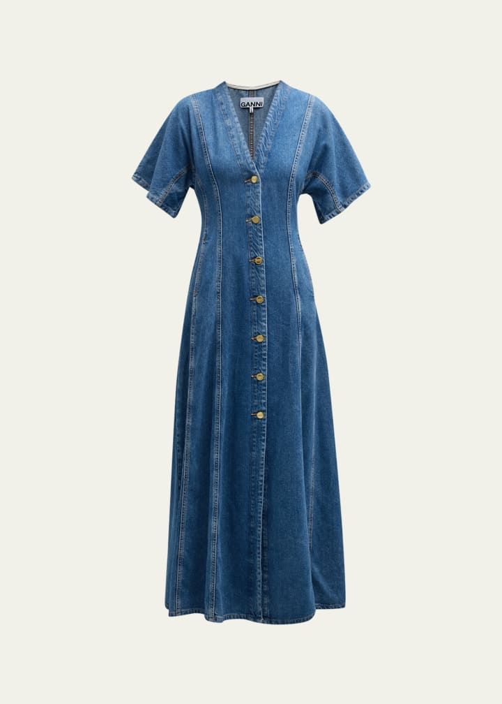Future Short-Sleeve Denim Maxi Dress