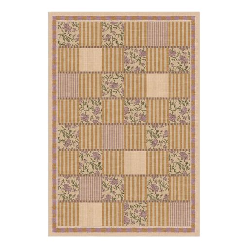 Patterned yellow and pink rug
