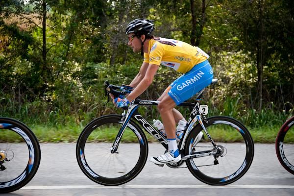 Dave Zabriskie (Garmin) sits safely near the front of the bunch.