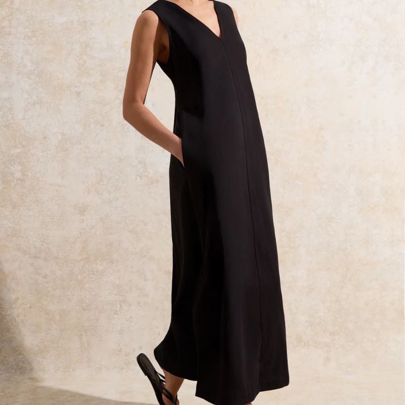 black v-neck dress