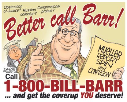 Political Cartoon U.S. Trump William Barr Mueller Report Better Call Saul Russia
