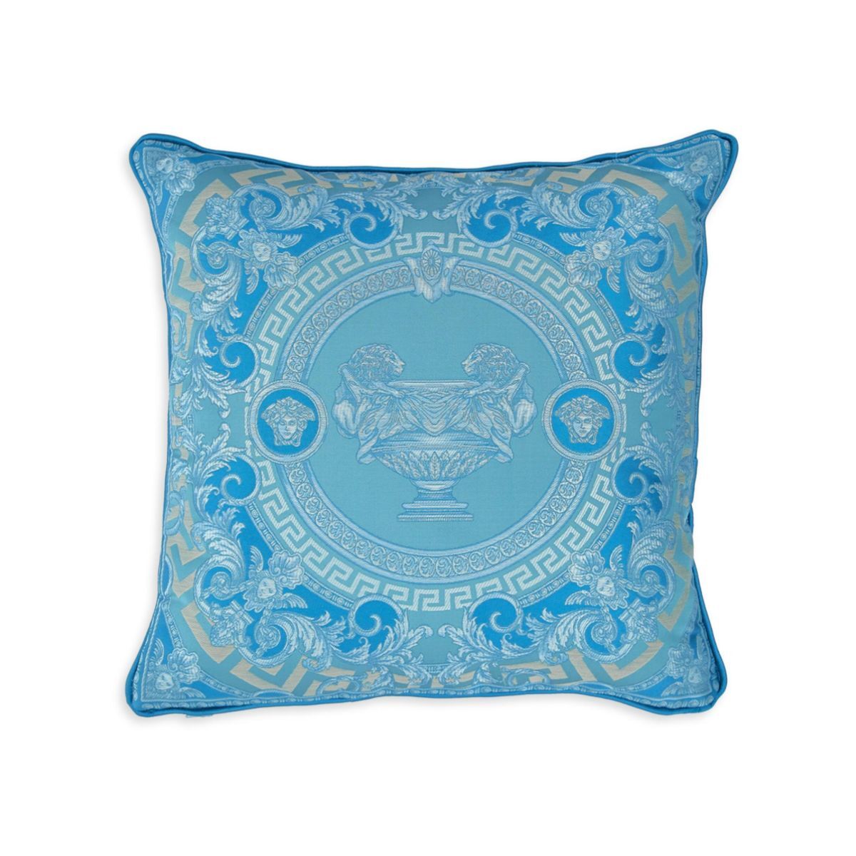 A bright blue cushion